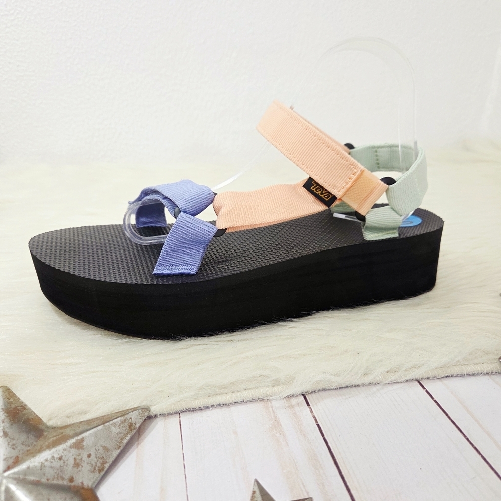 Teva Flatform Universal Sandal Sherbert Multi Pastel Peach Mint Chunky Sz 10 NEW - Picture 4 of 7